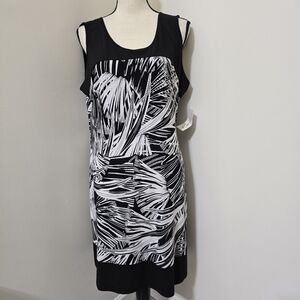 KIM ROGERS Sleeveless Tropical Resortwear Palm Leaf‎ Print Casual Career Dress L